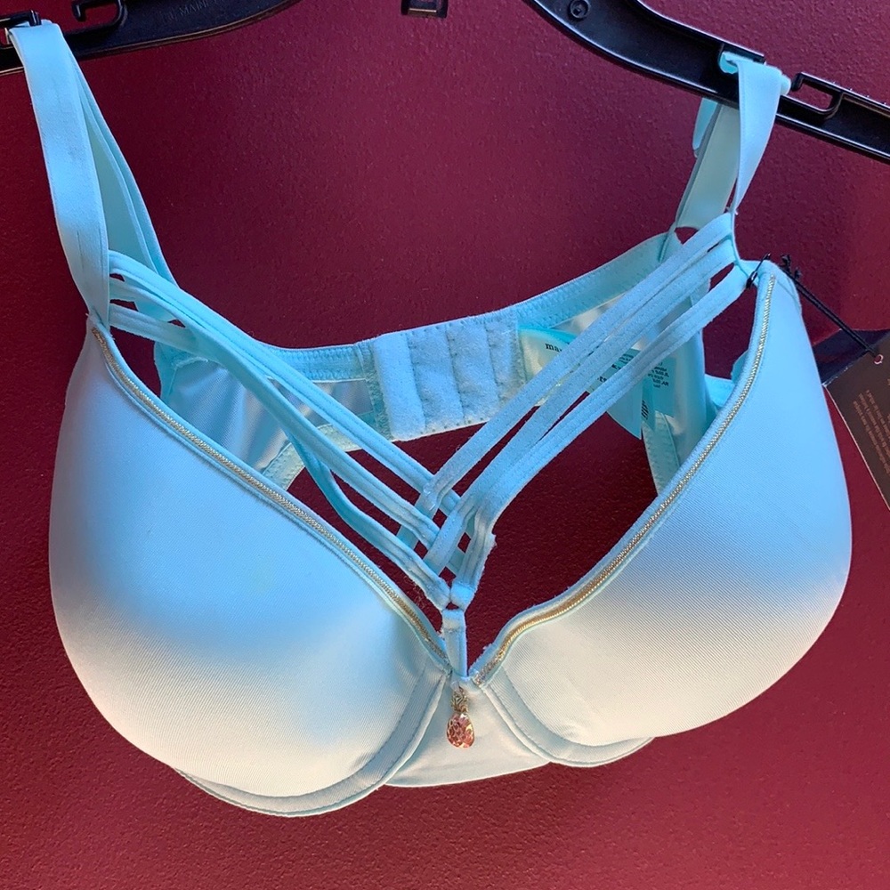 Mint green with gold piping push-up bra